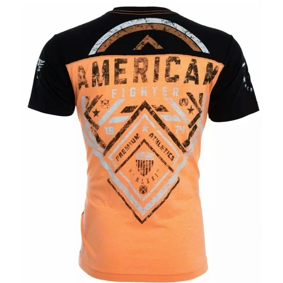 AMERICAN FIGHTER Martell Orange Black Athletic Fit Mens Crewneck T-shirt L-3XL - Picture 4 of 11
